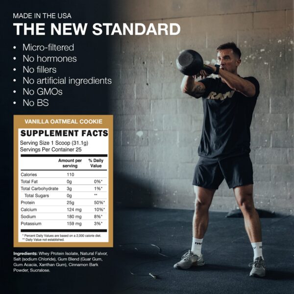 Información nutricional proteína RAW Whey CBUM sabor vainilla