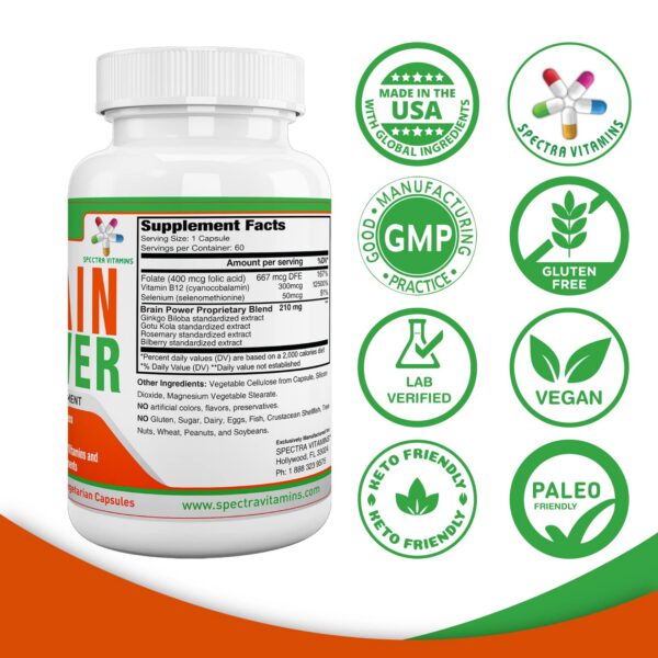 Información nutricional Spectra Vitamins Brain Power