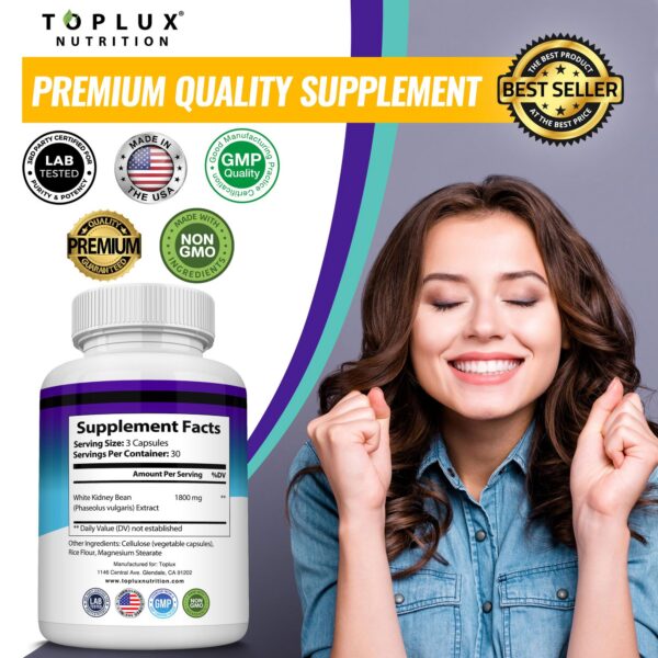 Información nutricional Toplux Keto Blocker 1800mg 90 cápsulas