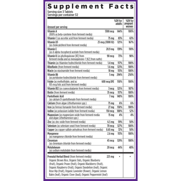 Información nutricional vitaminas prenatales orgánicas New Chapter