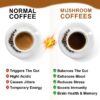 Ingredientes de café de setas en forma de polvo y cápsulas