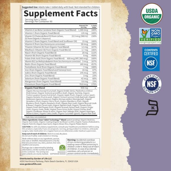 Ingredientes naturales Garden of Life vitamina prenatal orgánica