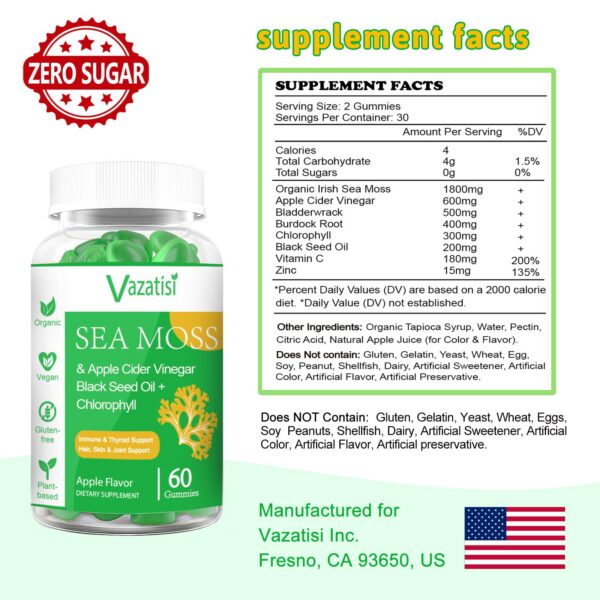 Ingredientes naturales gomitas musgo marino Vazatisi