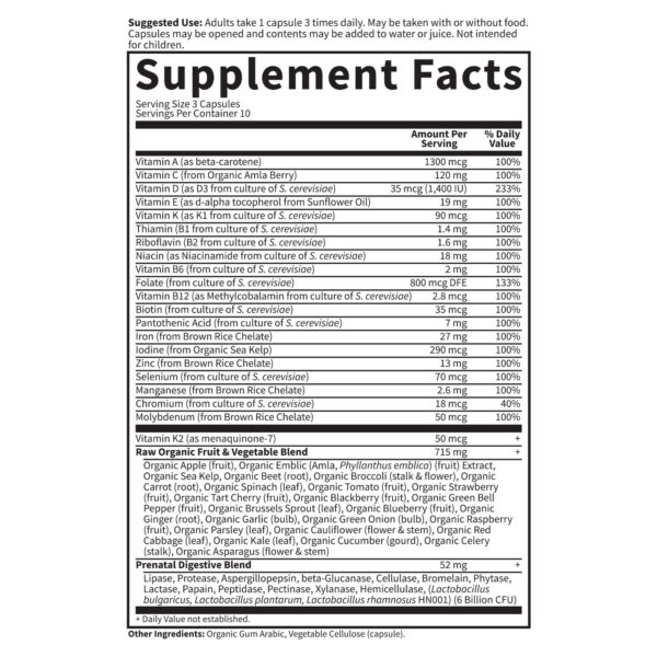 Ingredientes multivitamínico prenatal Vitamin Code