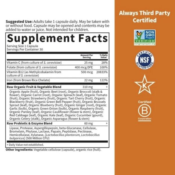 Ingredientes naturales Vitamin Code Raw Iron