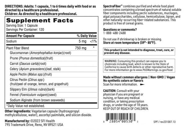 Ingredientes de Spectrafiber mezcla hipoalergénica de fibra soluble