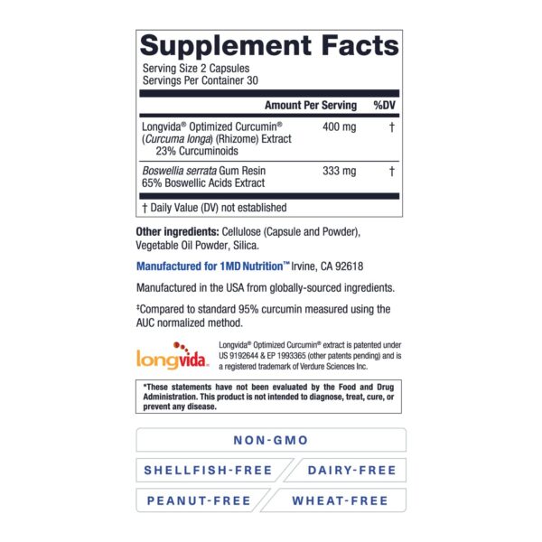 Información nutricional 1MD CurcuminMD Plus