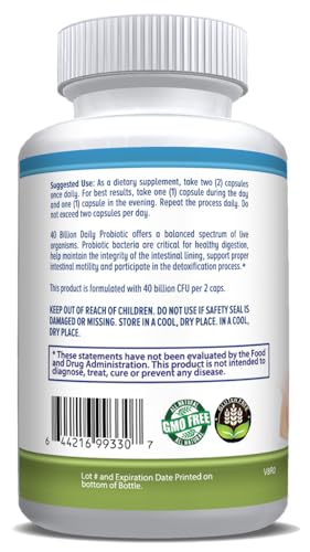 Ingredientes suplemento Daily Probiotic 40B CFU cápsulas vegetales