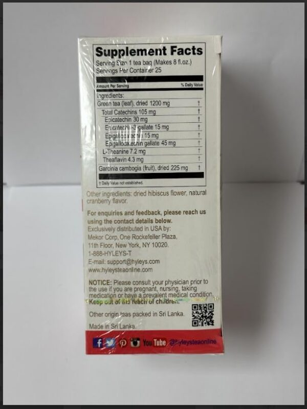 Ingredientes Té HYLEYS Garcinia Cambogia Té Verde sabor arándano