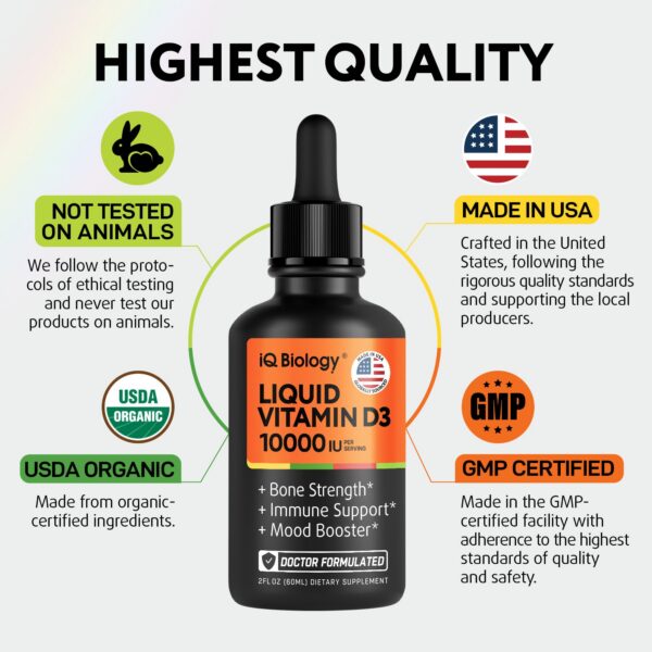 IQ Biology vitamina d3 gotas líquidas hechas en usa