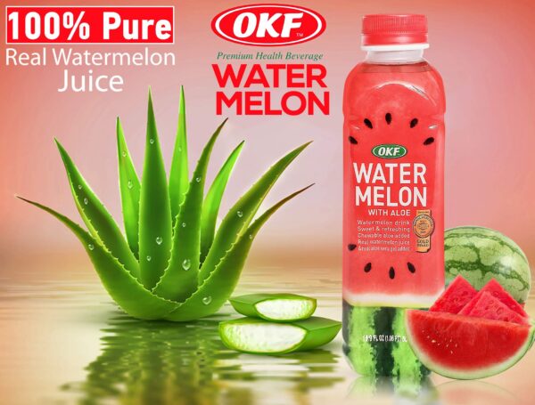 Jugo saludable aloe vera sandía OKF vegano sin gluten y sin grasas