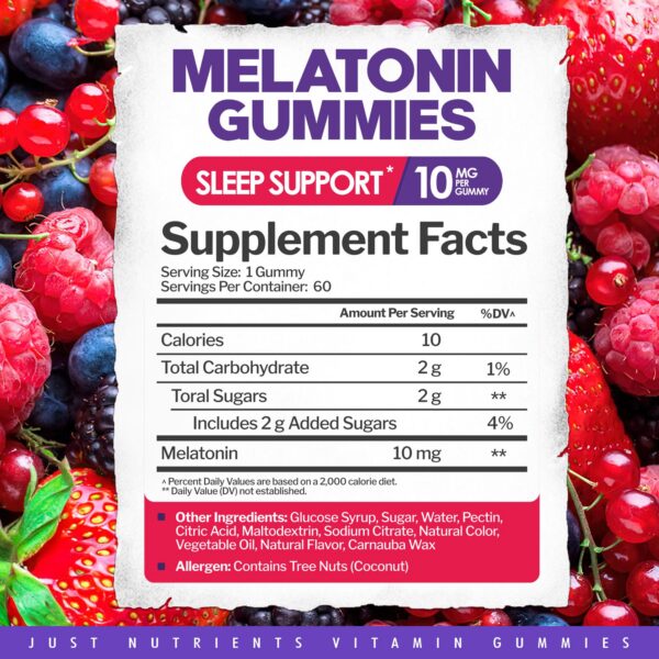 Just Nutrients melatonina gomitas veganas 10mg poder
