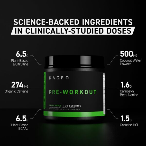 Etiqueta lateral del suplemento pre-entreno Kaged sabor Berry Blast