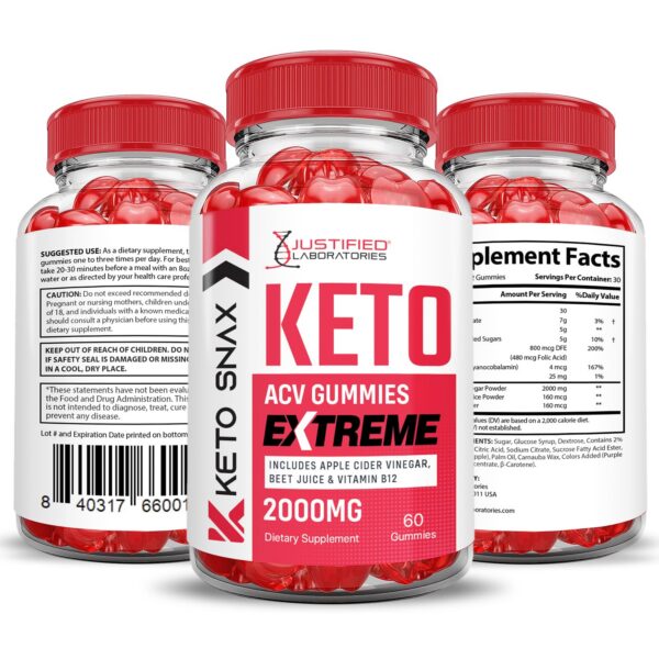 Version 1.0.0 Keto Snax pack de 3 con 180 gomitas para dieta keto