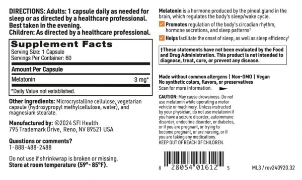 Klaire Labs melatonina caja y envase 60 cápsulas vegetarianas