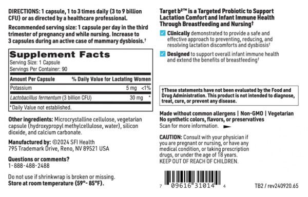 Klaire Labs SFI Health Ther-Biotic Target B2 etiqueta trasera