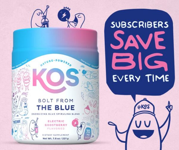 KOS mezcla en polvo energizante natural azul sin gluten ni OGM