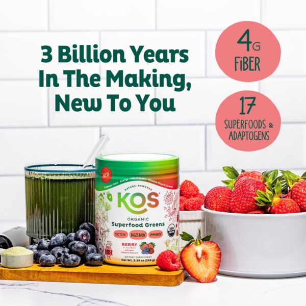 KOS superfood greens certificado USDA con fibra prebiótica