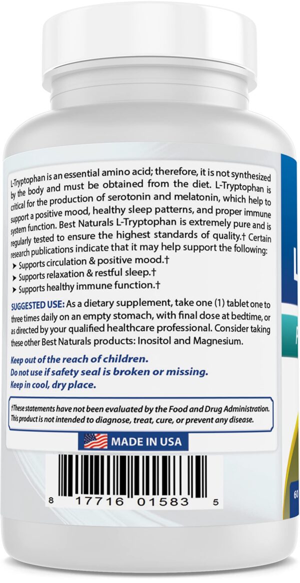 Botella suplemento Best Naturals L-Triptófano alta pureza