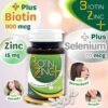 Lado del frasco Biotina Zinc Plus para uñas y cabello