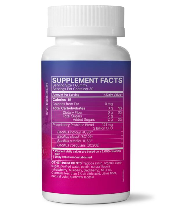 Lado del paquete MegaSporeBiotic Kids soporte inmunológico y digestivo