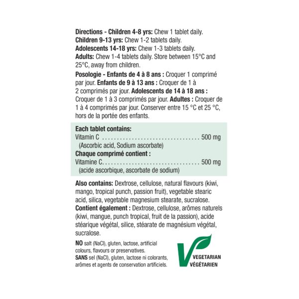 Lado paquete vitamina c masticable jamieson importado canada