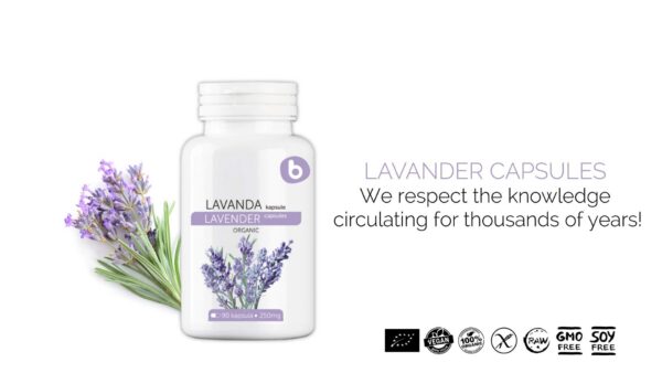 Etiqueta y frasco de lavanda orgánica