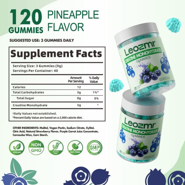 Version 1.0.0 Envase de gomitas creatina en fondo blanco