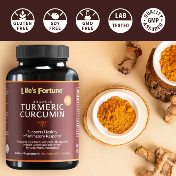 Life's Fortune suplemento orgánico cúrcuma y jengibre mejora absorción
