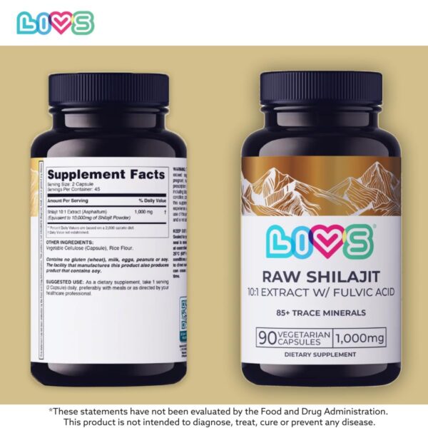 Frasco de LIVS Shilajit vista lateral