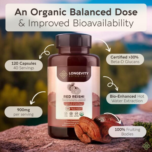 Longevity Botanicals cápsulas extracto reishi para salud integral