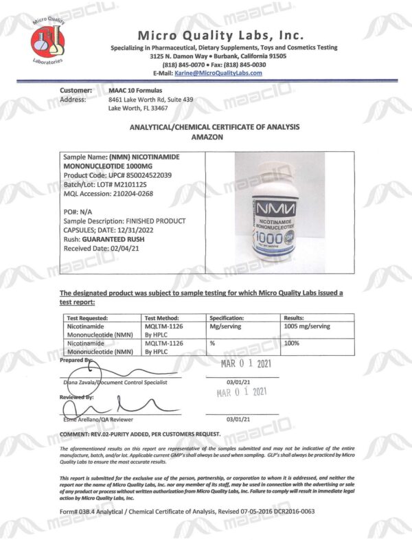 Version 1.0.0 Caja externa MAAC10 NMN NMN 1000 mg