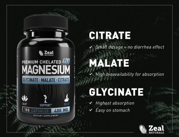 Magnesio glicinato malato y citrato en cápsulas Zeal Naturals