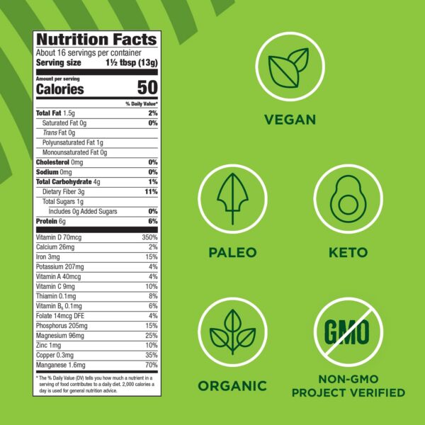 Polvo de cáñamo Manitoba Harvest con 8 vitaminas esenciales y minerales