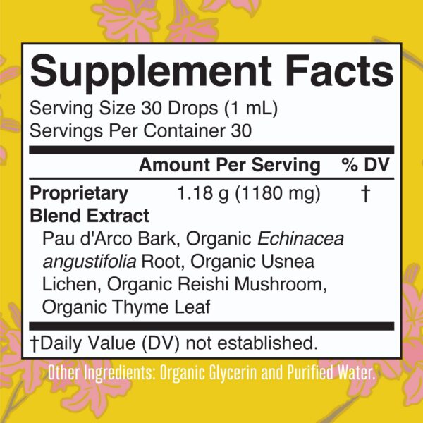 Frasco y caja MaryRuth Organics Pau d'Arco suplemento herbal líquido