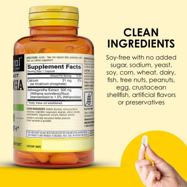 Mason Natural Ashwagandha 500 mg consulta ingredientes naturales