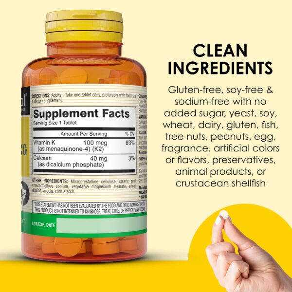 Frasco con tabletas Vitamin K2 Mason Natural