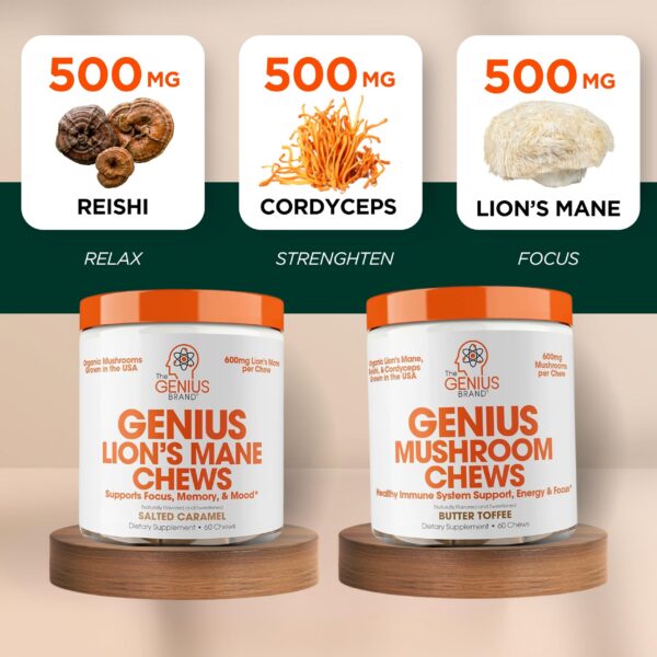 Masticables individuales Genius Lion's Mane sabor caramelo para energía natural