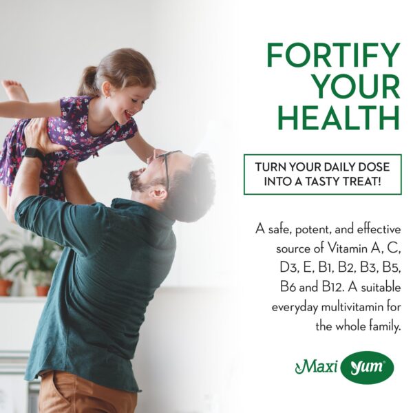 Version 1.0.0 Maxi Health gomitas multivitamínicas lado del frasco