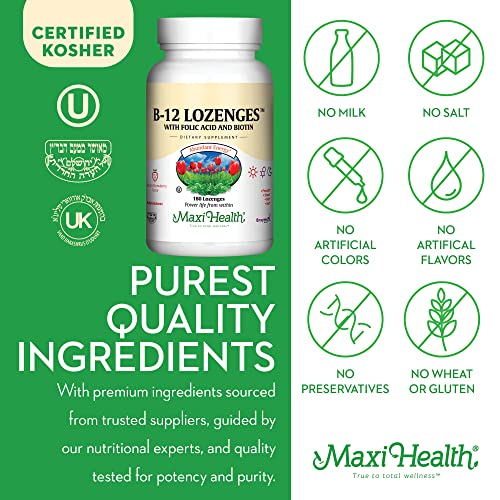 Maxi Health vitaminas paquete con información nutricional vitamina b12