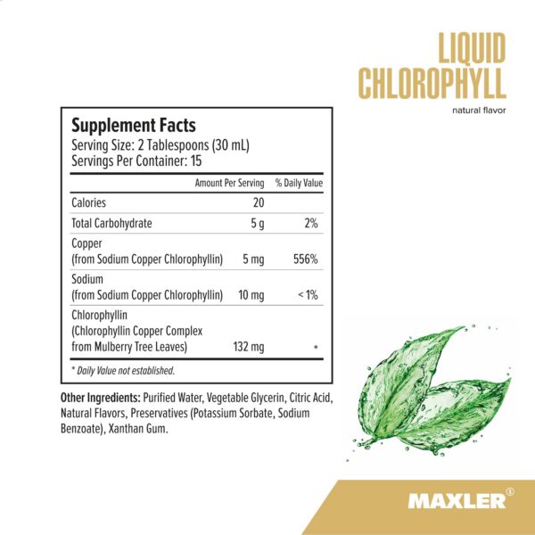 Maxler Clorofila líquida con contenido de clorofilina 132 mg por dosis