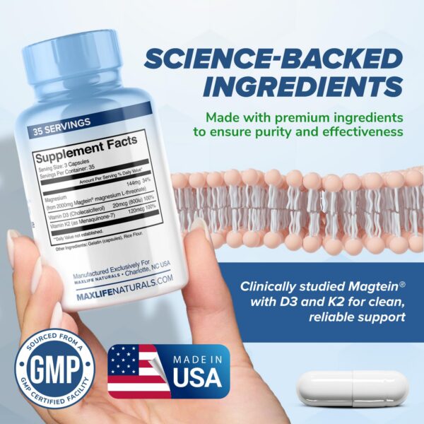 Frasco MaxLife Naturals con sello GMP