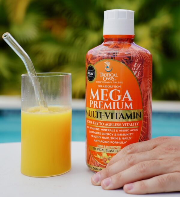 Version 1.0.0 Mega Premium multivitamínico líquido sin azúcar sabor naranja