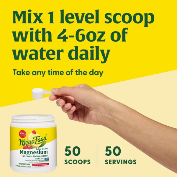 Frasco MegaFood Mg Powder con etiqueta frontal