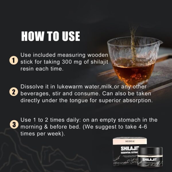 Version 1.0.0 Porción disuelta de resina Shilajit en agua
