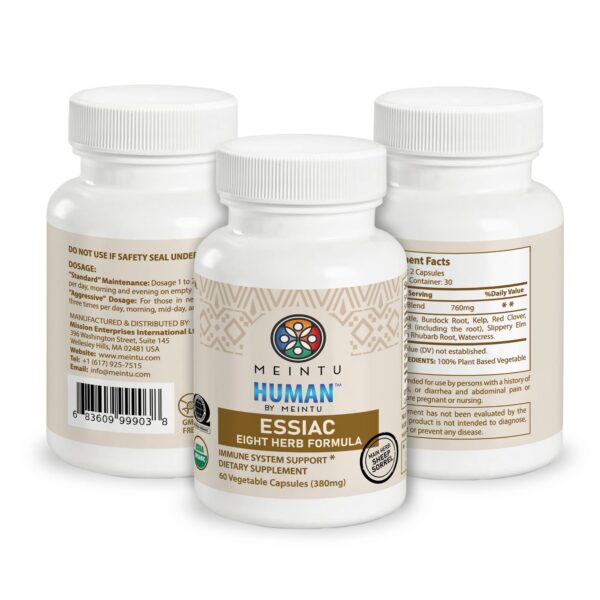 Frasco en estante con Essiac 8 hierbas