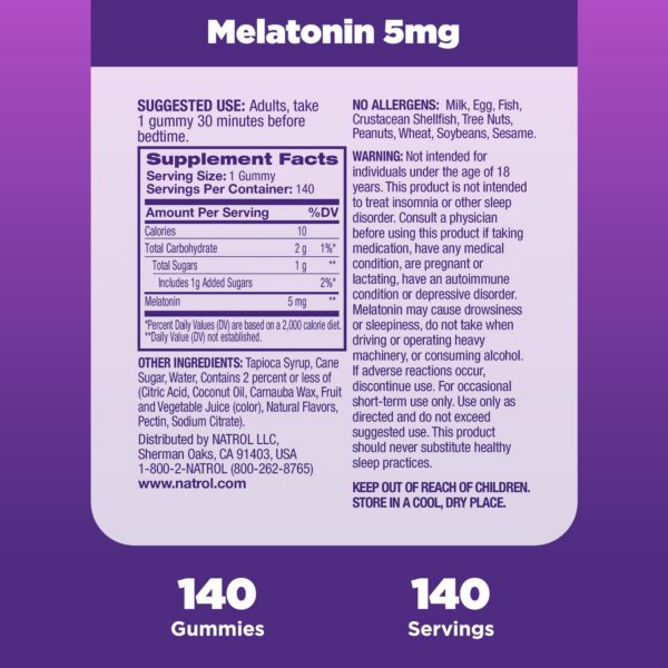 Melatonina Natrol gomitas 5 mg sabor fresa apoyo descanso adultos