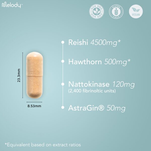 Melody Heart Tune cápsulas vegetales mostrando tamaño