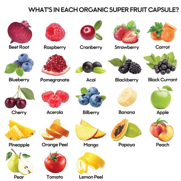 Mezcla de 39 frutas y verduras en suplemento para vitalidad y bien-estar