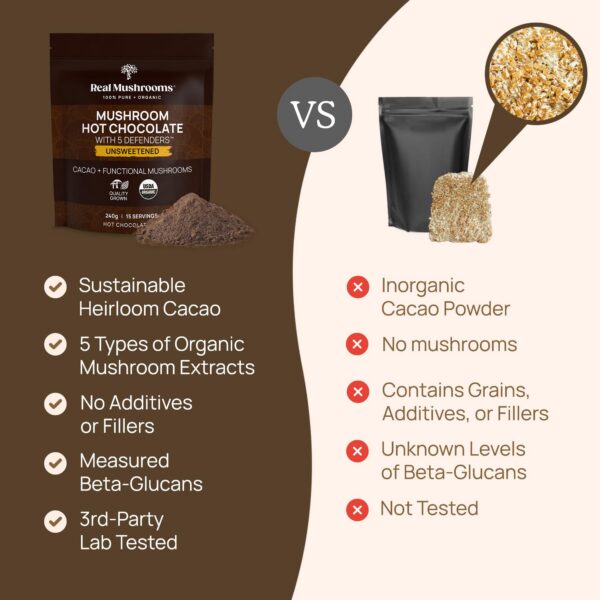 Mezcla de cacao y leche de coco sin azúcar Real Mushrooms